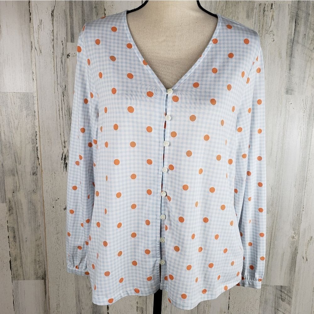 Lands End Gingham Polka Dot Top Size Medium